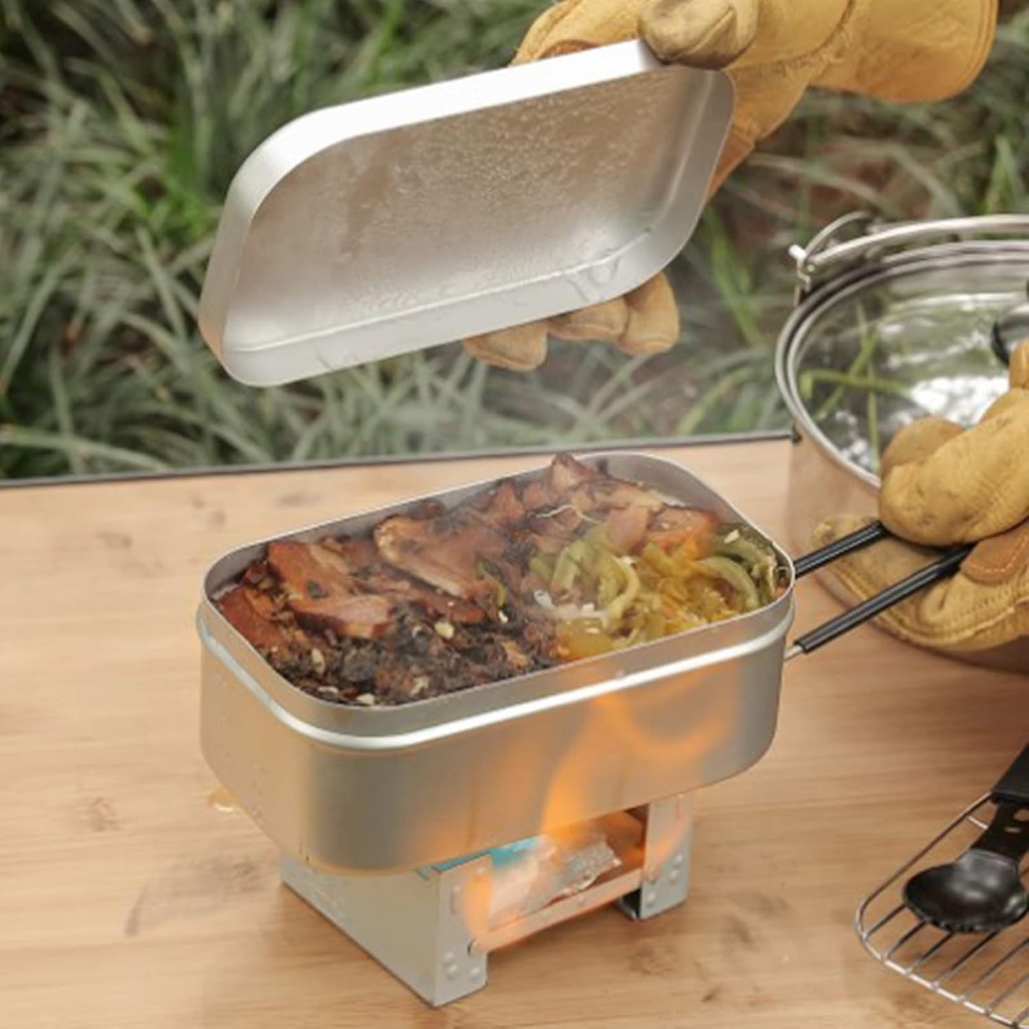 Camping Cooking Box - مقبض صندوق بينتو قابل للطي، حاوية