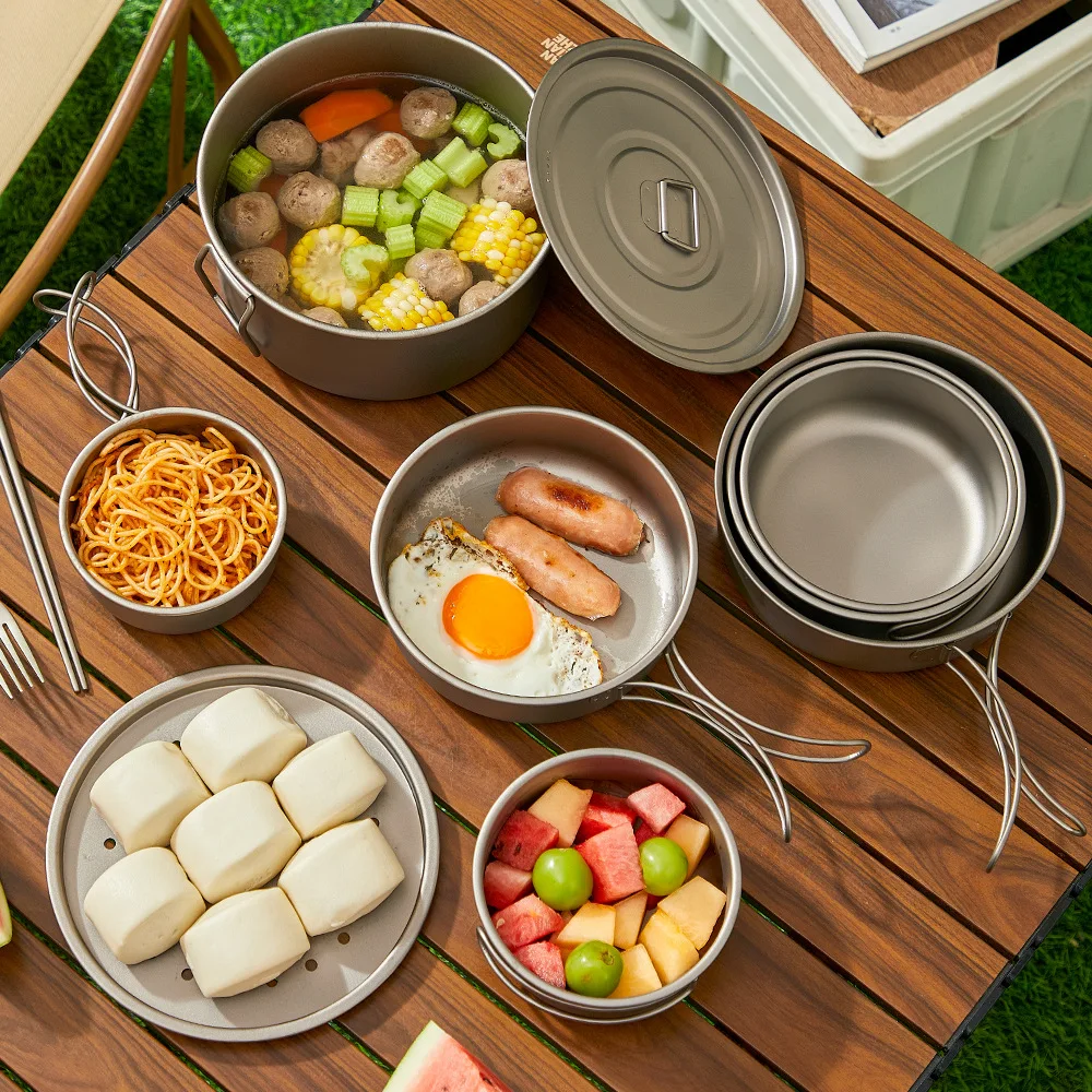 التيتانيوم في الهواء الطلق وعا - مراجعة Camping Cooking Set Lightweight وسعره